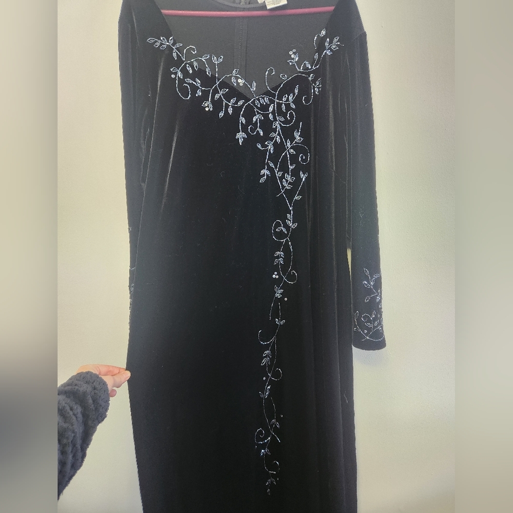 Patra Vtg Mother Beaded Velour Velvet 24W Dress Black Long Evening Goth 90s Y2K - Picture 3 of 10